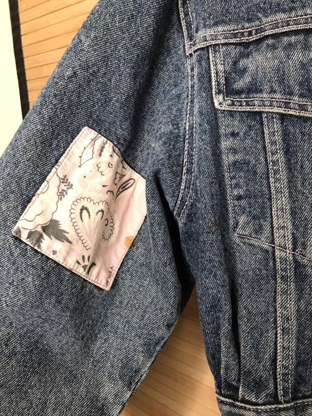 Vintage 80s Patchwork Denim Guess Jeans Jacket Size Medium M - Picture 4 of 8